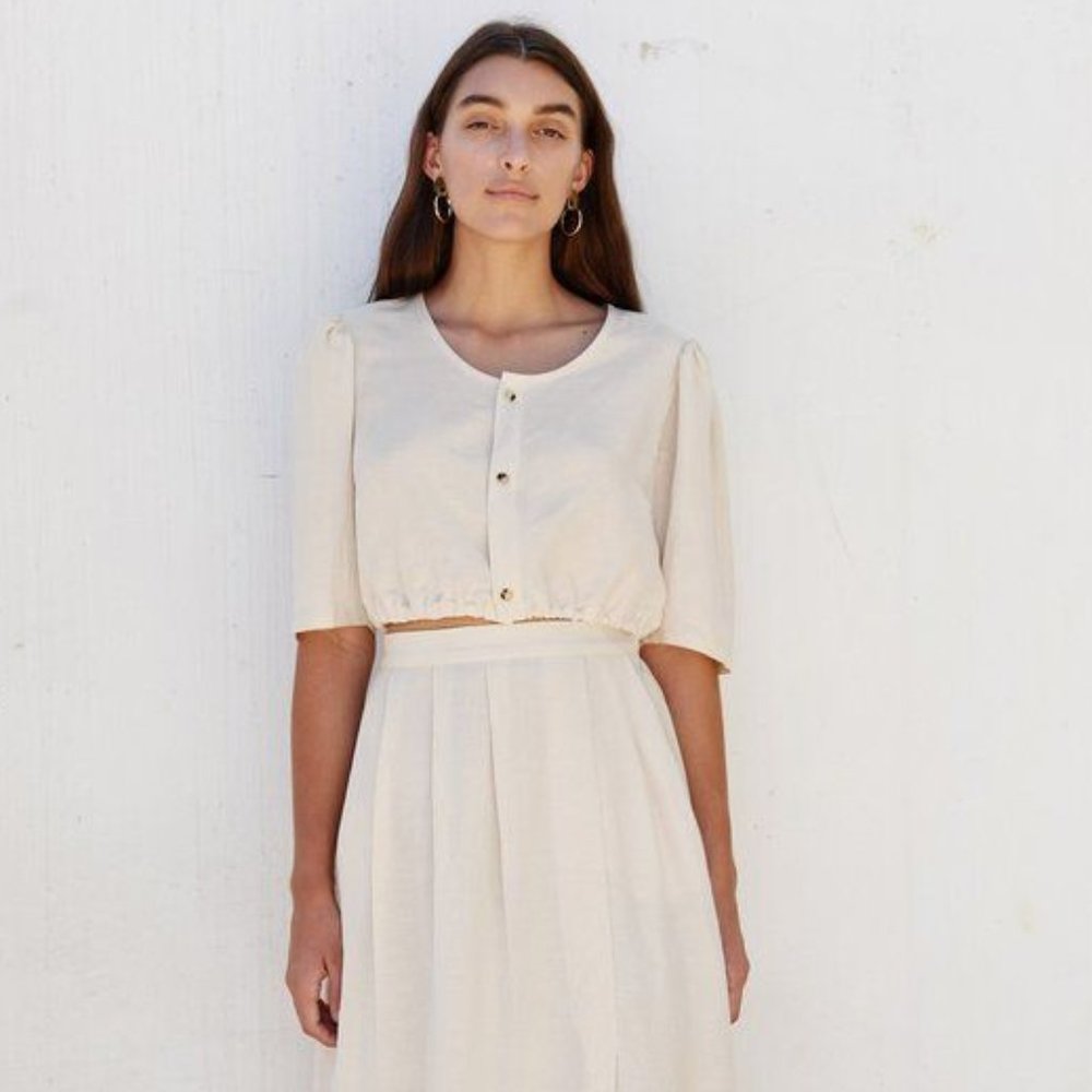 First Rite Button Blouse in Bone (S)